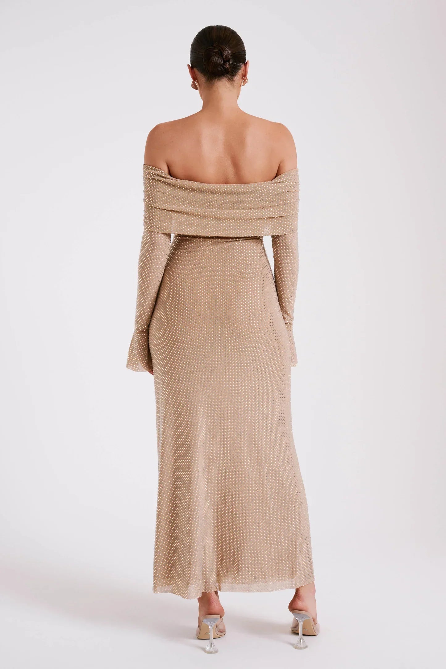 MAXI OFF SHOULDER GLITTER DRESS