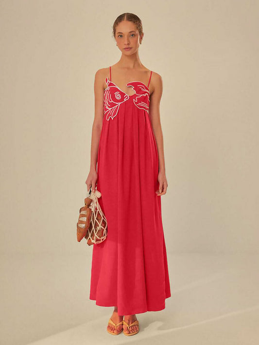 RED FISH MAXI DRESS