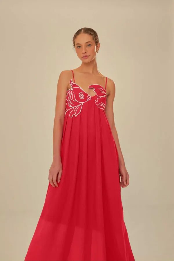 RED FISH MAXI DRESS