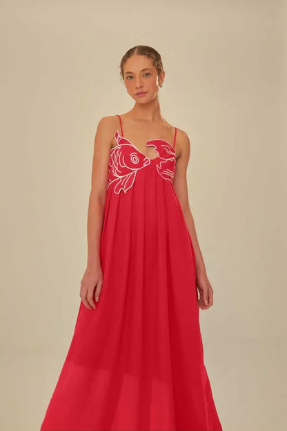 RED FISH MAXI DRESS