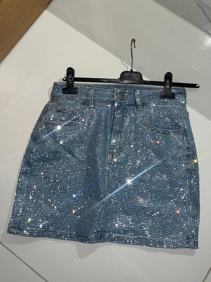 SPARKLE DENIM MINI SKIRT