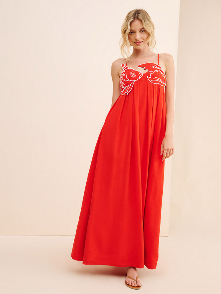 RED FISH MAXI DRESS