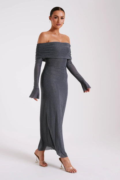 MAXI OFF SHOULDER GLITTER DRESS