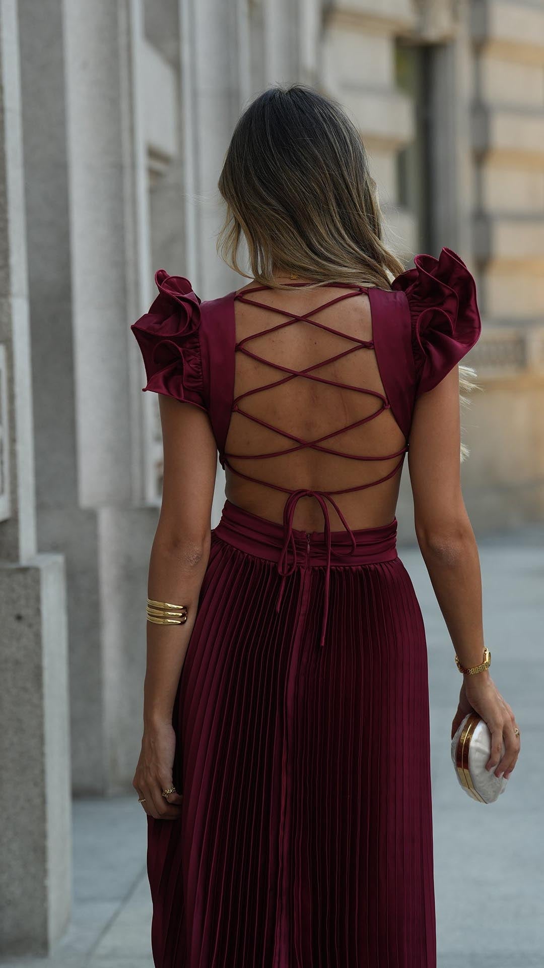 TOPERTH PLEATED RUFFLE DRESS