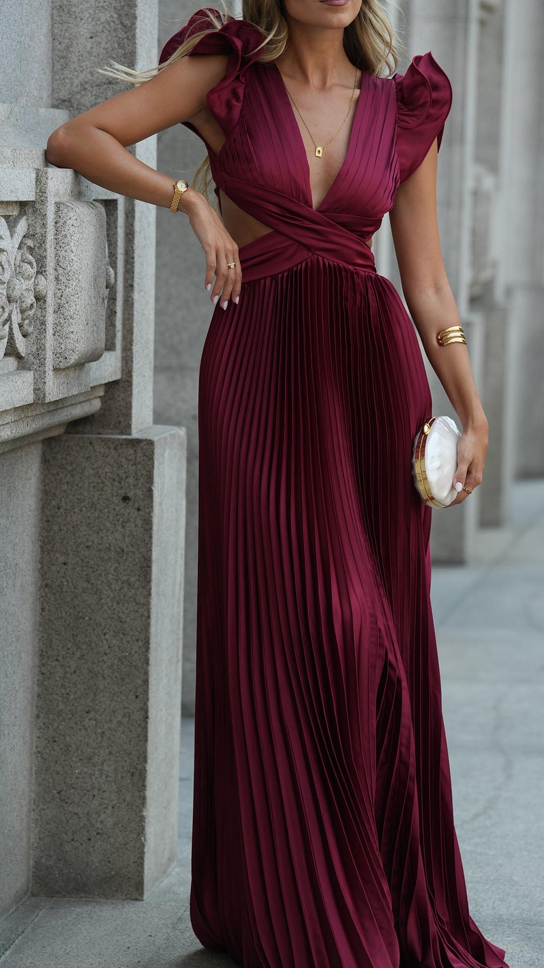 TOPERTH PLEATED RUFFLE DRESS