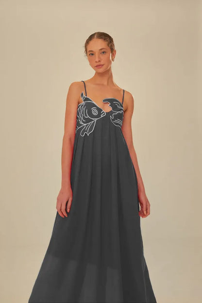 RED FISH MAXI DRESS