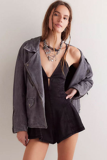 BACKLESS DENIM JUMPSUIT