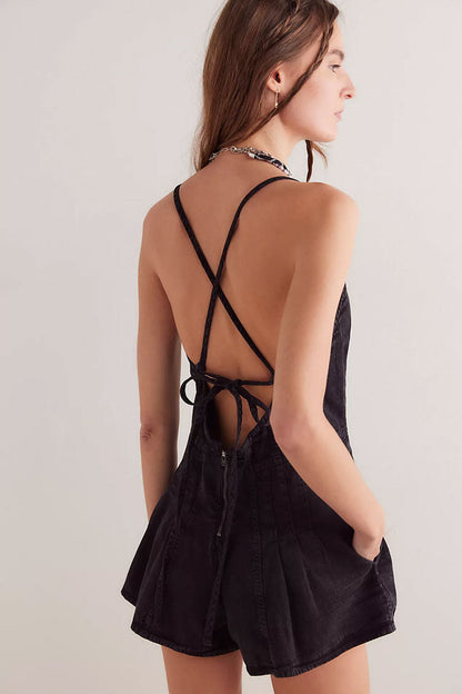 BACKLESS DENIM JUMPSUIT