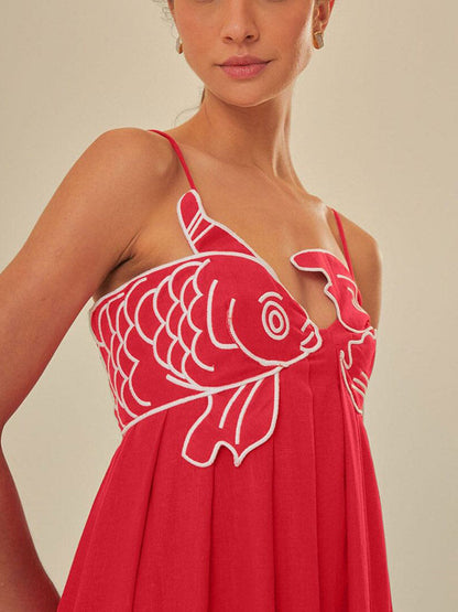 RED FISH MAXI DRESS